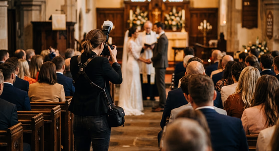 Fotograf arbeitet diskret bei einer Hochzeitsfeier