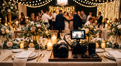 Kamera-Setup bei einer Hochzeitstafel